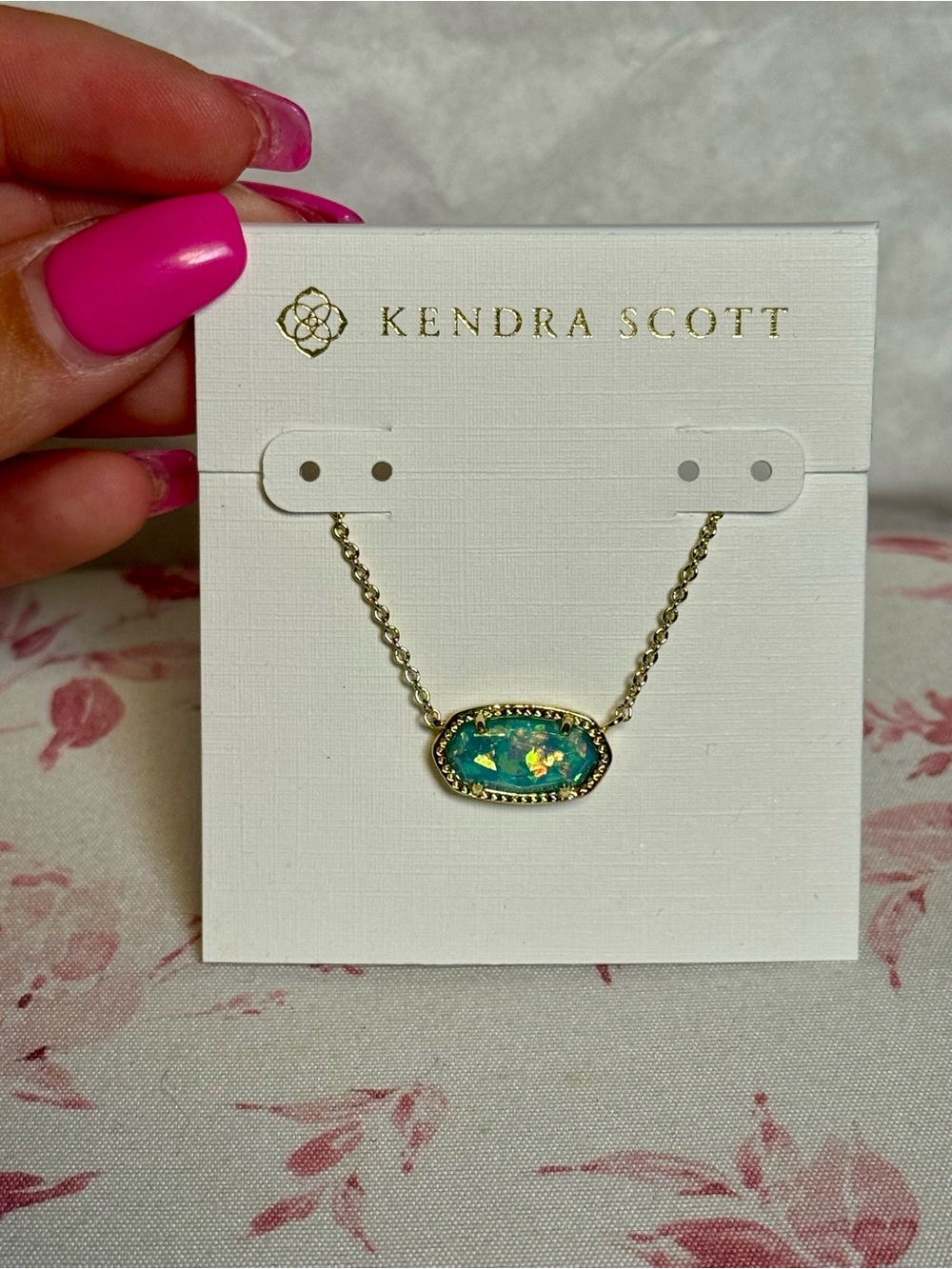 Kendra Scott Elisa Gold & Iridescent Teal/Blue-Green Opal Pendant Necklace